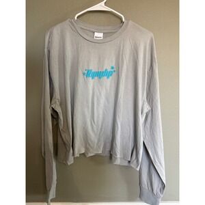 RIPNDIP Women's Long Sleeve T-Shirt Gray Blue Cat Headphones Graphic Crop Top